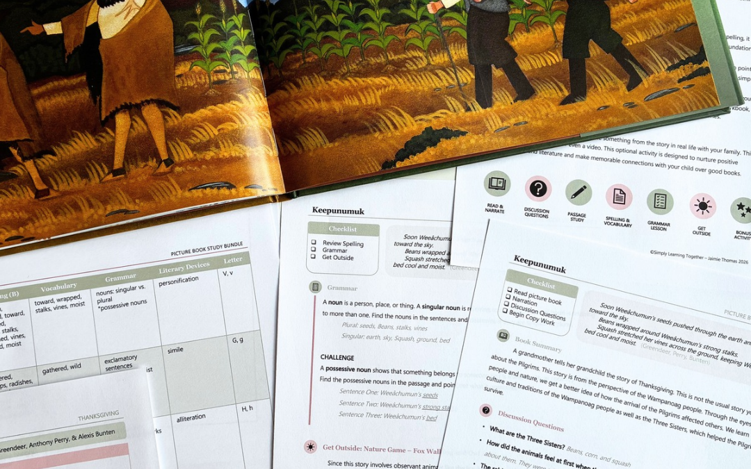 Thanksgiving picture book study with an open thanksgiving picture book