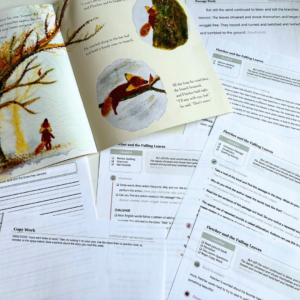 fall picture book study bundle with fletcher and the falling leaves book open