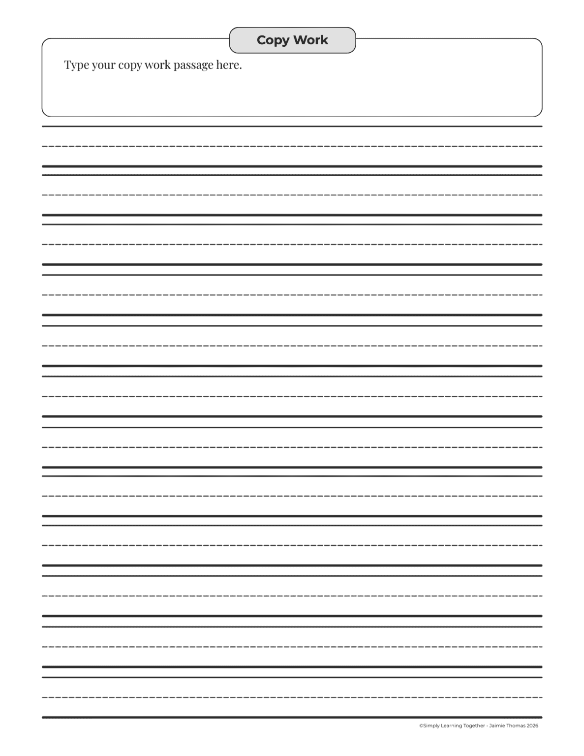 Editable Copy Work Pages - Simply Learning Together