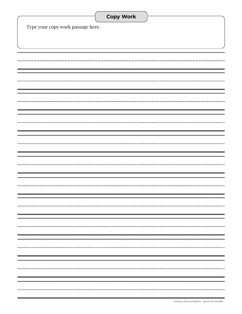 Editable Copy Work Pages - Simply Learning Together