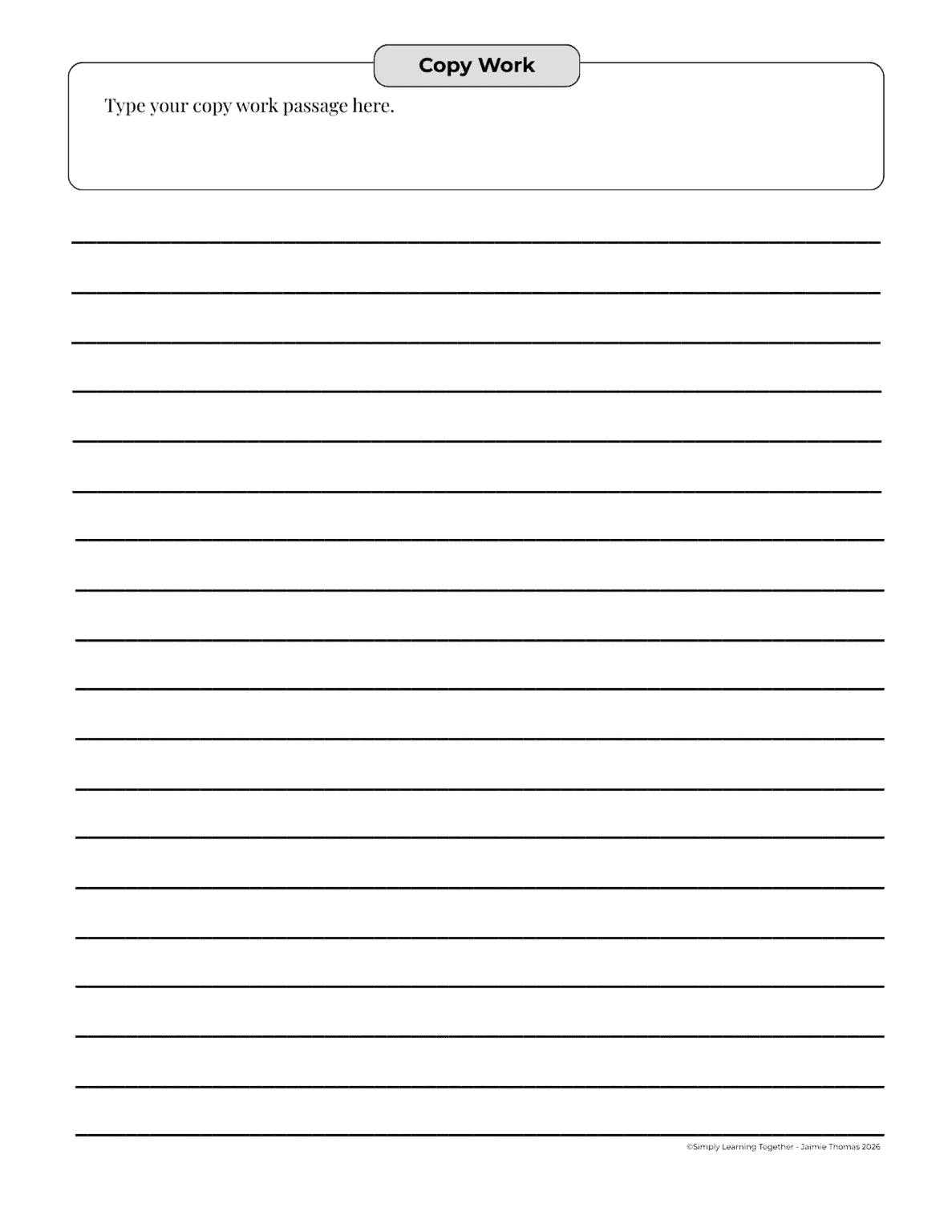 Editable Copy Work Pages - Simply Learning Together