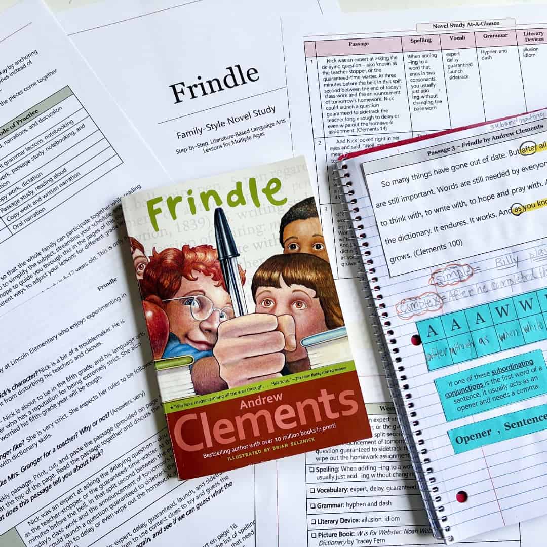 Teach Language Arts in Your Homeschool through Novel Study The book Frindle with the Frindle study guide resources
